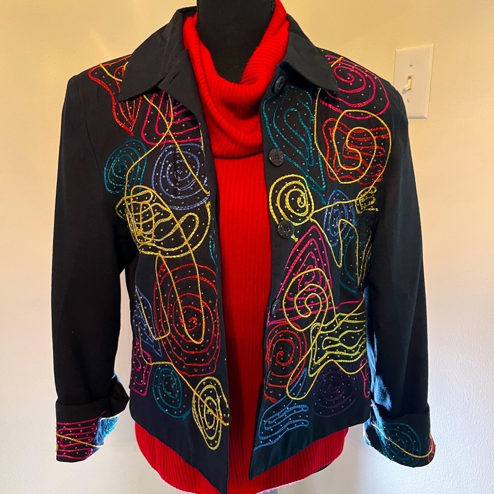 Festive Colorful Waist Jacket. Detailing front & cuff. 100% Cotton. Lightweight!